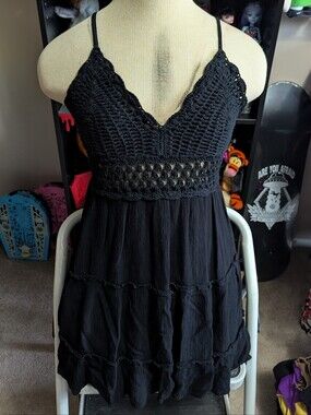 Streetwear Society Black Crochet Bodice Spaghetti Strap Dress